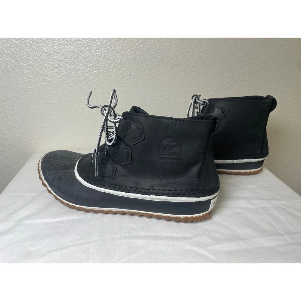Sorel Womens Out N About Plus Duck‎ Boots Size 9 Black Waterproof Leather Ankle